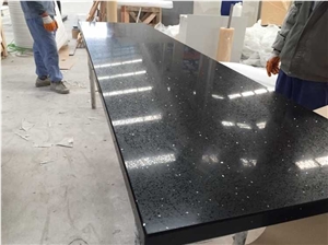 High Quality Sparkling Black Quartz Stone Countertop