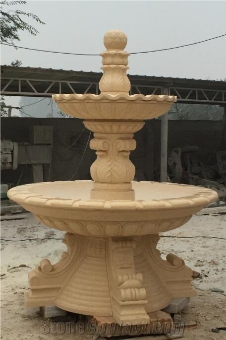 Classic Absolute Beige Marble Sculptured Fountains, Garden Fountains