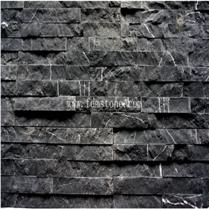 Ancient Black Wooden Marble Split Wall Cladding Stacked Stone Decorative Veneer,Z Shape Panel Ledgestone