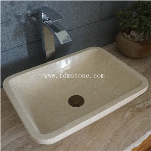 Bathroom Art Cream Yellow Marble Wash Basin Vessel Sink,Hotel Toilet Project Use,Vanity Top Marble Sink,Arched Edges Bowl Sink
