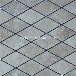 Beige Travertine Mosaic Tiles for Indoor Decorative，Diamond Shape Mosaic Art