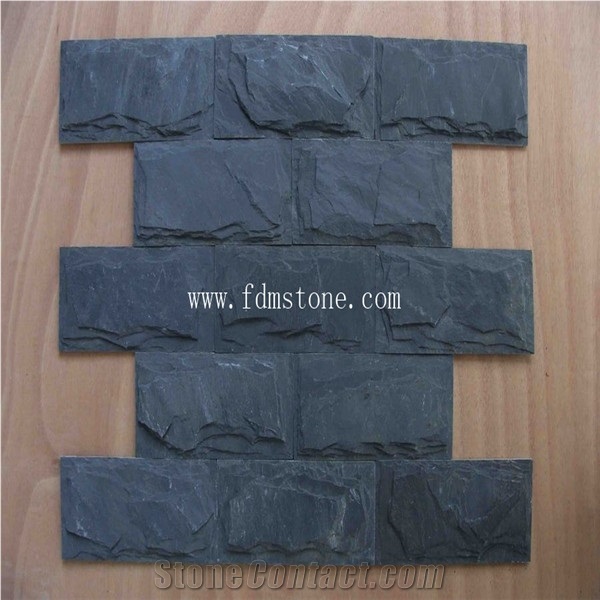 Black Exterior Wall Slate Mushroomed Stone, Mushroomed Cladding