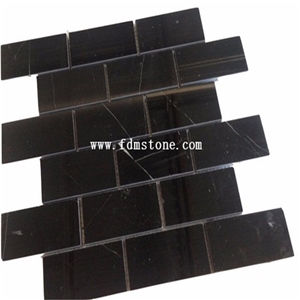 Black Marble Square Shape Mosaic Tiles for Interior Decorative 24x24