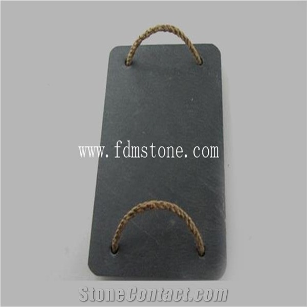Black Natural Slate Tray with Stainless Steel Handle
