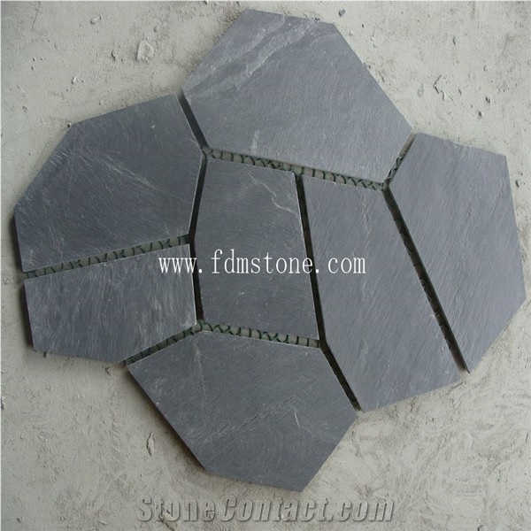 Black Slate Crazy Paver, Wall Cladding, Landscaping Stone Pattern Outdoor Slate Flagstone