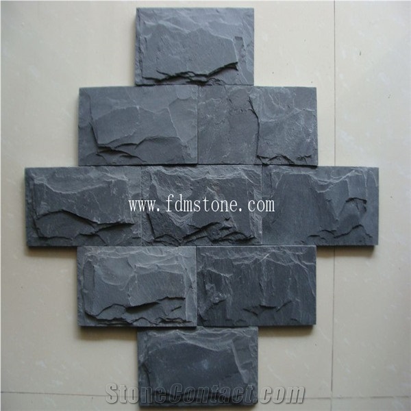 Cheap Natural Black Slate Stone Mushroom Wall Cladding