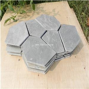 China Grey Slate P013 Random Flagstone Net Paste,Meshed Crazy Paver,Lows Outdoor Tiles,Flagstone Pattern for Paving and Flooring