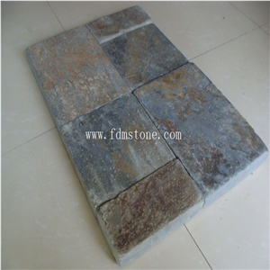 China Rusty Color Tumbled Stone Lowes Natural Slate Flooring Tiles,Rust Stone Paving,Stone Pavement