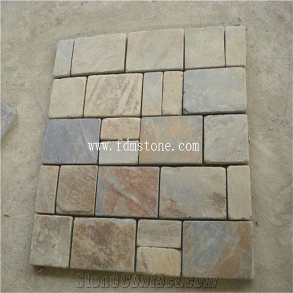 China Rusty Color Tumbled Stone Lowes Natural Slate Flooring Tiles,Rust Stone Paving,Stone Pavement