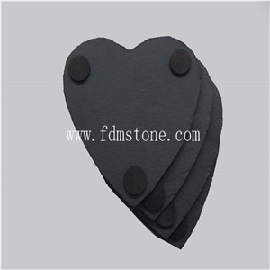 Factory Direct Heart Shape Black Slate Coaster Cup Mat, Cup Holder,Natural Cup Mat,Slate Stone Coaster