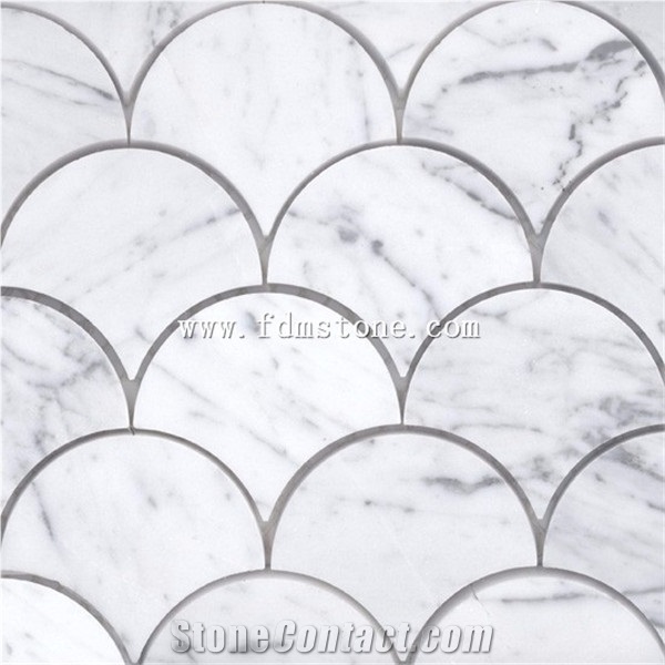 Good Quality Carrara White Italian Carrera Marble Medium Fan Shaped Mosaic Tile
