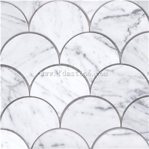 Good Quality Carrara White Italian Carrera Marble Medium Fan Shaped Mosaic Tile