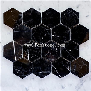 Hot Sale Hexagon Wall Tiles Black Marble Mosaic with High Quality for Bathroom