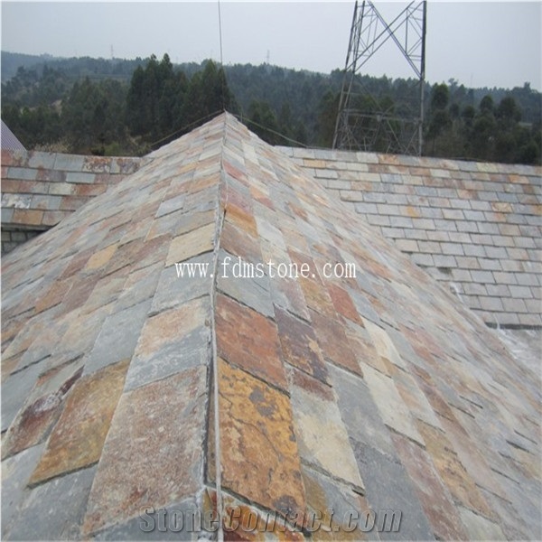 Jiujiang Factory Popular Dark Black Grey Rectangle Square Stone Roofing Slate Stone Roof Tiles
