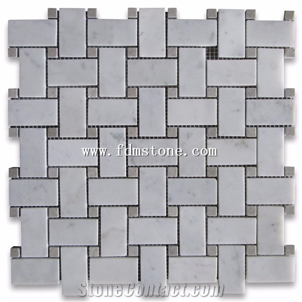 Latest Design Polished Hot Selling Basketweave White Marble Mosaic Tile for Wall Design