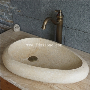 Natural Brown Limestone Stone Pedestal Basins, Outdoor Sinks