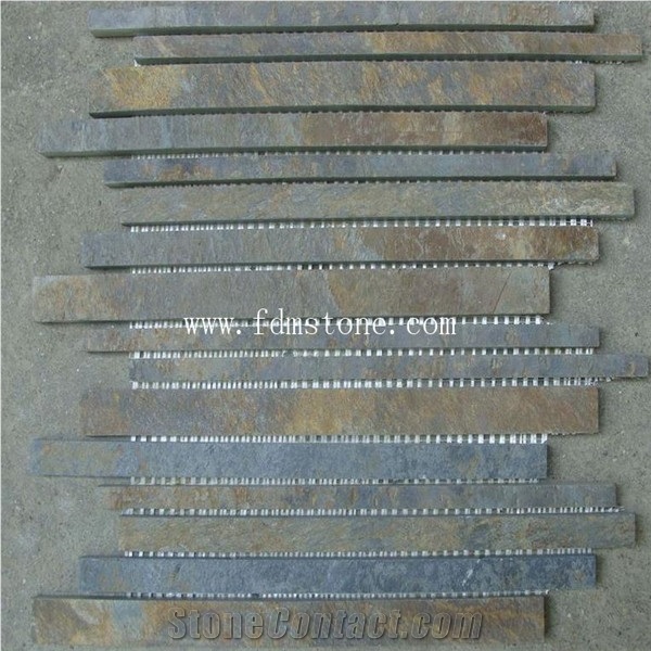 Natural Chinese Rusty Slate Cultured Stone Mosaic Tile Strip