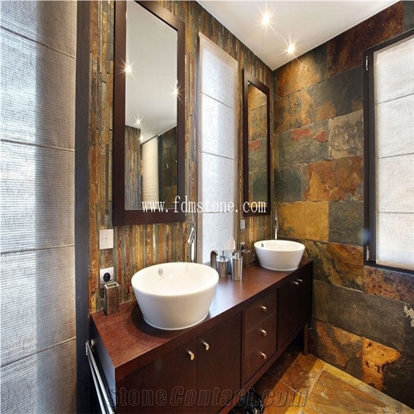 Natural Chinese Rusty Slate Cultured Stone Mosaic Tile Strip