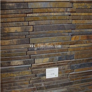 Natural Chinese Rusty Slate Stone Mosaic Tile with Mesh-Back for Hotel Decoration