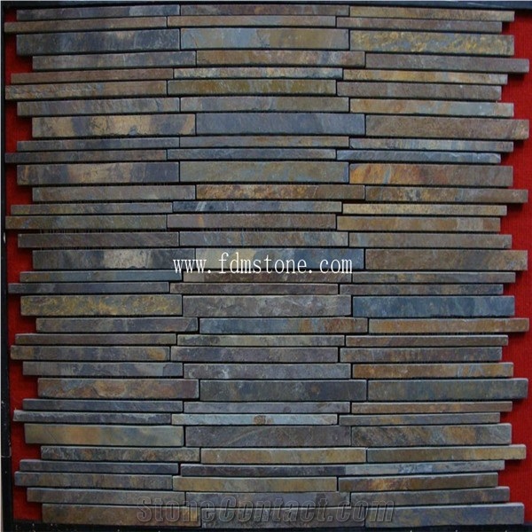 Natural Rusty/Brown Slate Stone Mosaic Tile, Mosaic Designs for Kitchen Splash
