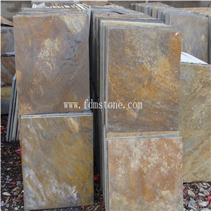 Natural Split Surface Finishing Cut-To-Size Rusty Color Paving Stone Slate Tiles