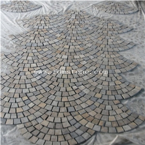 Split Surface Finishing Natural Edge Rusty Slate Stone Floor Fan Pattern Mesh Back Pavers
