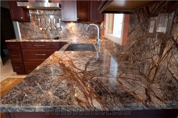 Brown Kitchen Marble Countertop, Rain Forest Brown Marble Countertop