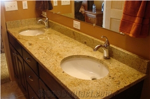 Golden Glory Granite Stone Bathroom Vanity Top, Yellow Semiprecious Vanity Tops