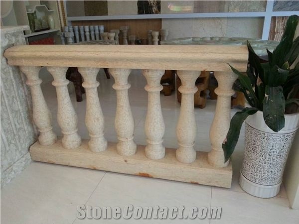 Outdoor Marble Balustrade Railing, Natural Beige Marble Handrail