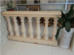 Outdoor Marble Balustrade Railing, Natural Beige Marble Handrail