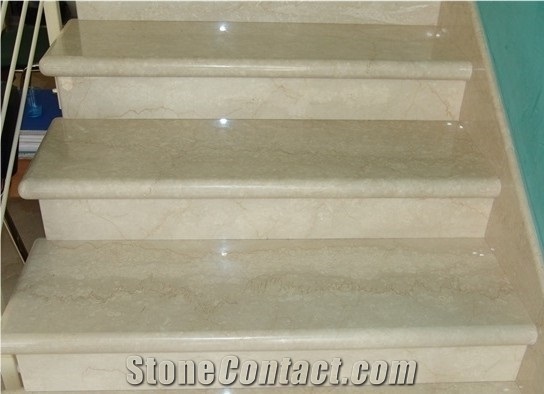 Sunny Beige Stair Treads, Creamo Bello Marble Deck Stair