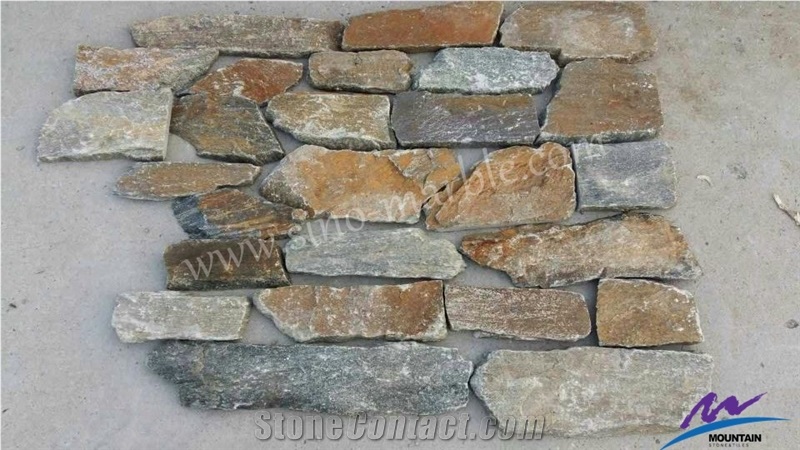 Rustic Edges Natural Thin Stone Veneer, Gold Stone Veneer Panel, Golden Thin Stone Veneer Corners, Split Loose Stone Veneer