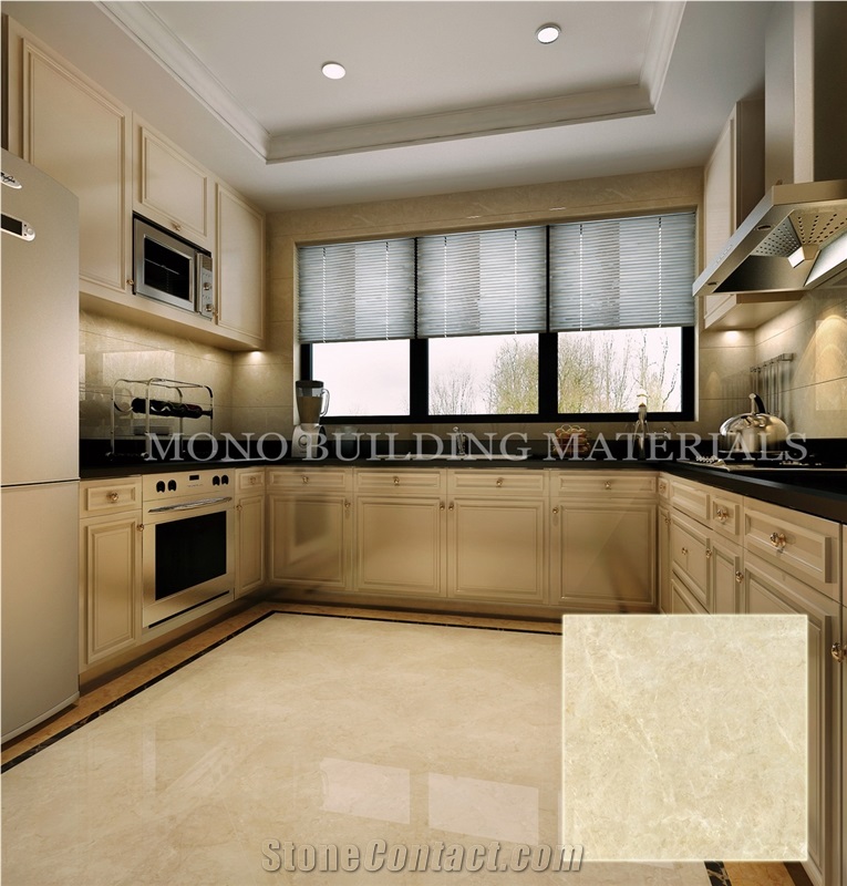 Beige Marble Look Vitrified Ceramic Kitchen Wall Tile
