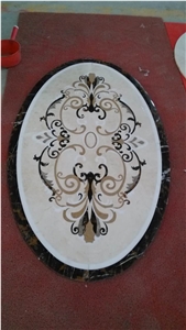 New Design Waterjet Oval Form Flower Design Marble Medallion