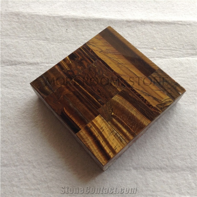 Semi Precious Gold Tiger Eye Stone Laminated Tile