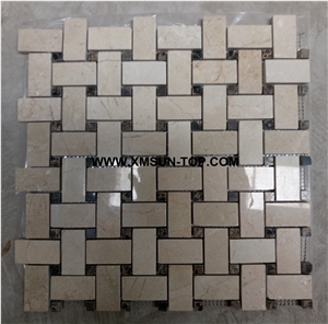Beige and Green Basketweave Mosaic/Linear Strips Decorative Mosaic/Stone Mosaic/Wall Mosaic/Floor Mosaic/Interior Decoration/Customized Mosaic Tile/Mosaic Tile for Bathroom&Kitchen&Hotel Decoration