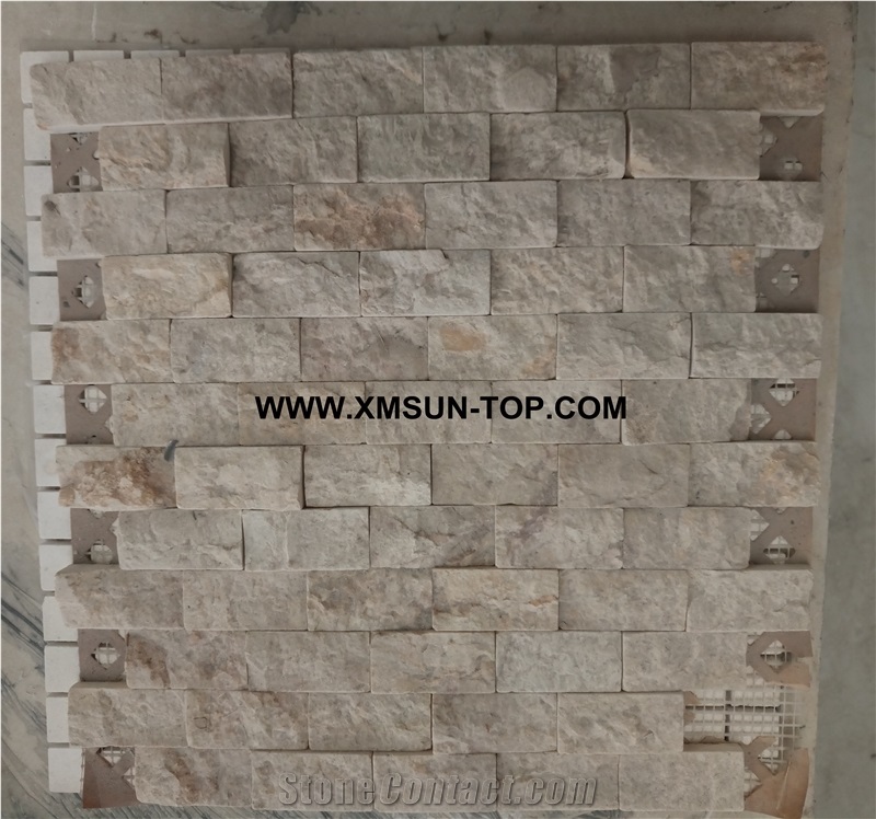 Beige Square Stone Mosaic/Natural Stone Linear Strips Mosaic/Stone Mosaic Patterns/Wall Mosaic/Interior Decoration/Customized Mosaic Tile/Mosaic Tile for Bathroom&Kitchen&Hotel Decoration