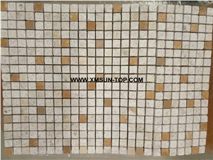 Beige Square Stone Mosaic/Polished Brown and Beige Stone Mosaic/Wall Mosaic/Floor Mosaic/Interior Decoration/Customized Mosaic Tile/Mosaic Tile for Bathroom&Kitchen&Hotel Decoration
