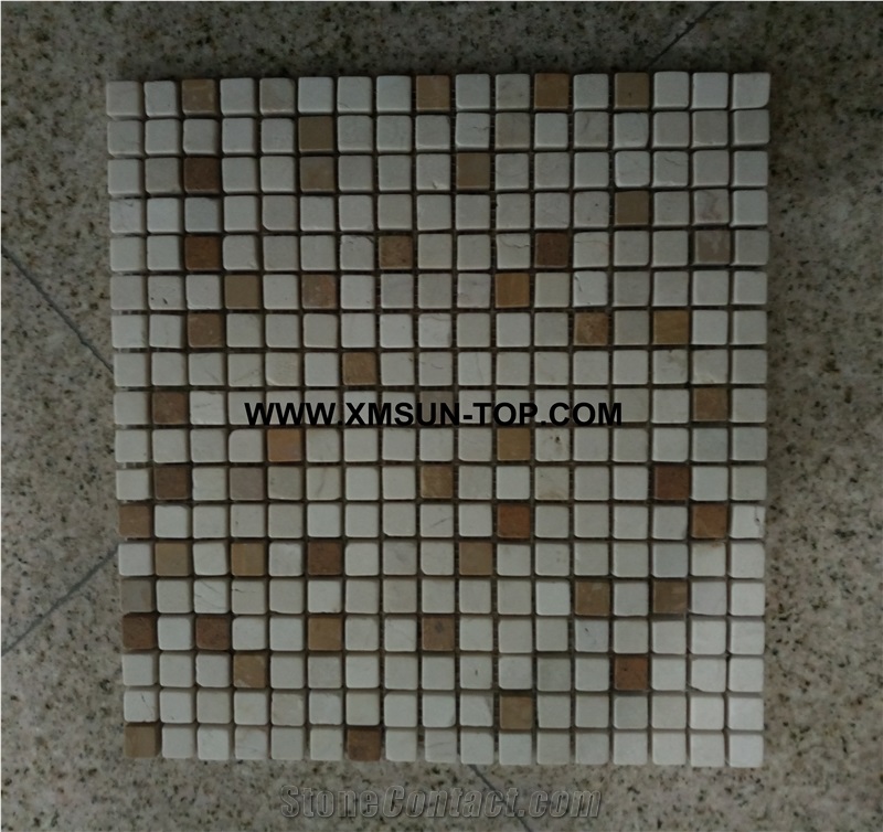 Brown and White Square Stone Mosaic/Natural Stone Mosaic/Stone Mosaic Patterns/Wall Mosaic/Floor Mosaic/Interior Decoration/Customized Mosaic Tile/Mosaic Tile for Bathroom&Kitchen&Hotel Decoration