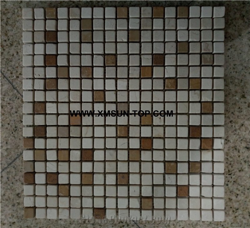 Brown and White Square Stone Mosaic/Natural Stone Mosaic/Stone Mosaic Patterns/Wall Mosaic/Floor Mosaic/Interior Decoration/Customized Mosaic Tile/Mosaic Tile for Bathroom&Kitchen&Hotel Decoration