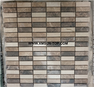 Brown Marble Square Stone Mosaic/Linear Strips Natual Stone Mosaic/Stone Mosaic Patterns/Wall Mosaic/Interior Decoration/Customized Mosaic Tile/Mosaic Tile for Bathroom&Kitchen&Hotel Decoration