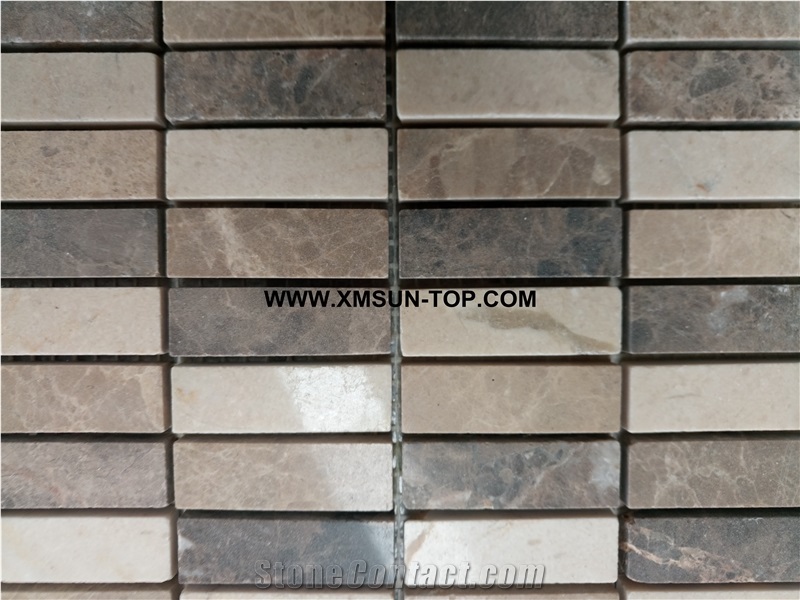 Brown Marble Square Stone Mosaic/Linear Strips Natual Stone Mosaic/Stone Mosaic Patterns/Wall Mosaic/Interior Decoration/Customized Mosaic Tile/Mosaic Tile for Bathroom&Kitchen&Hotel Decoration