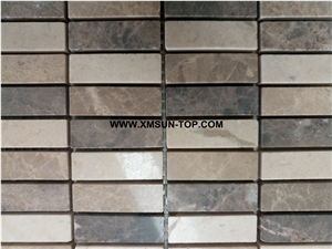Brown Marble Square Stone Mosaic/Linear Strips Natual Stone Mosaic/Stone Mosaic Patterns/Wall Mosaic/Interior Decoration/Customized Mosaic Tile/Mosaic Tile for Bathroom&Kitchen&Hotel Decoration
