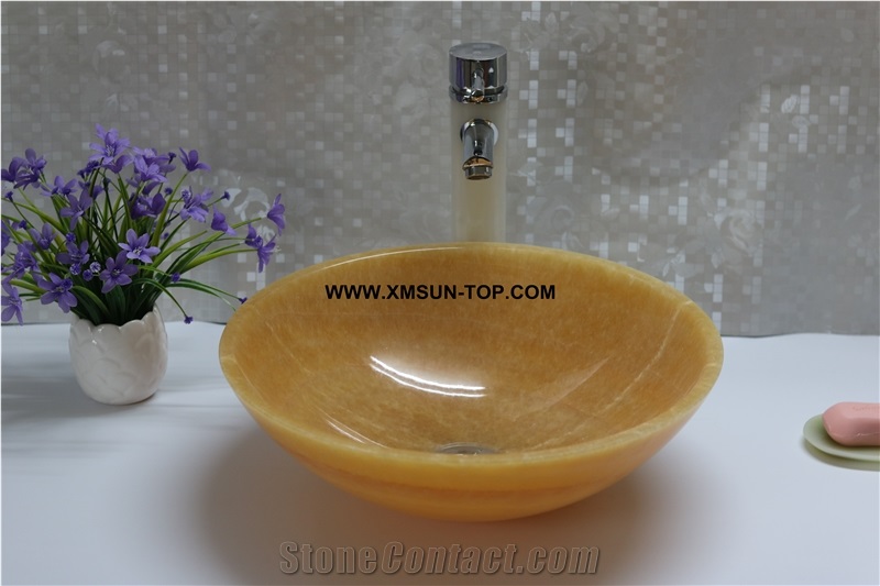 Dark Yellow Stone Bathroom Sinks&Basin/Round Sinks&Basins/Natural Stone Basins&Sinks/Wash Basins/Interior Decorative
