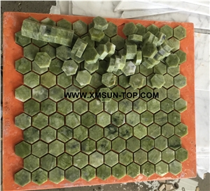Green Hexagon Stone Mosaic/Polished Decorative Mosaic/Stone Mosaic/Wall Mosaic/Floor Mosaic/Interior Decoration/Customized Mosaic Tile/Mosaic Tile for Bathroom&Kitchen&Hotel Decoration
