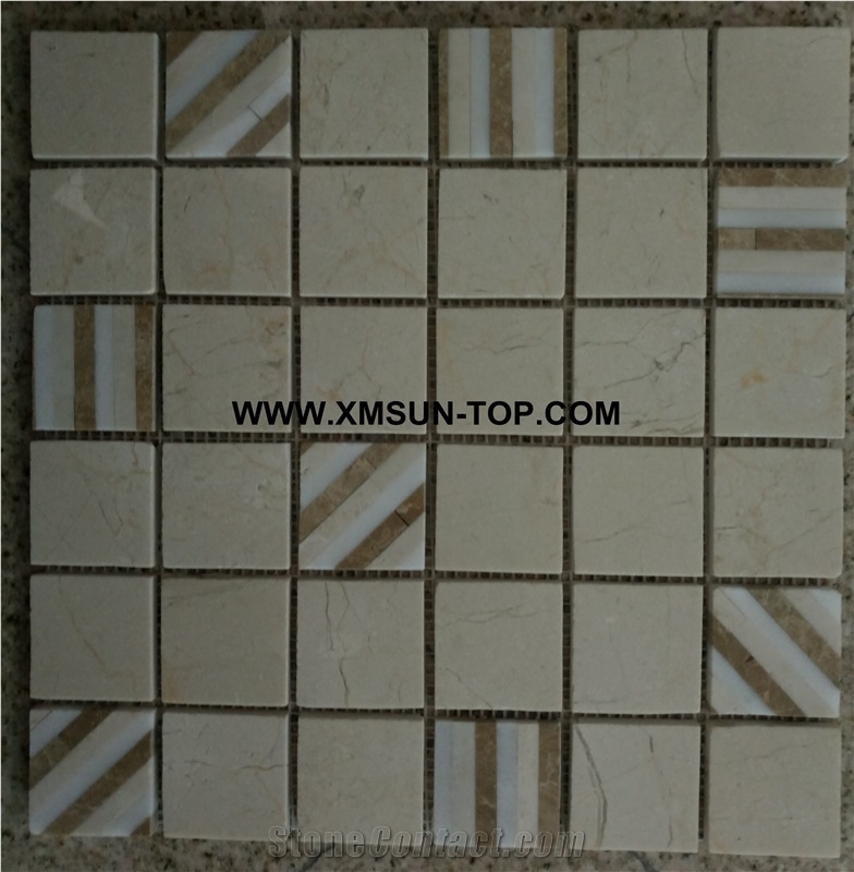Polished Beige Stone Square Mosaic/Natural Stone Mosaic/Stone Mosaic Patterns/Wall Mosaic/Floor Mosaic/Interior Decoration/Customized Mosaic Tile/Mosaic Tile for Bathroom&Kitchen&Hotel Decoration