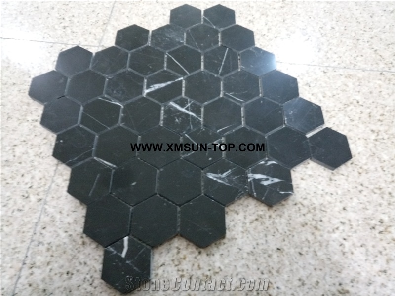 Polished Black Marble Hexagon Mosaic/Natural Stone Mosaic/Stone Mosaic Patterns/Wall Mosaic/Floor Mosaic/Interior Decoration/Customized Mosaic Tile/Mosaic Tile for Bathroom&Kitchen&Hotel Decoration