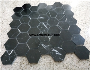 Polished Black Marble Hexagon Mosaic/Natural Stone Mosaic/Stone Mosaic Patterns/Wall Mosaic/Floor Mosaic/Interior Decoration/Customized Mosaic Tile/Mosaic Tile for Bathroom&Kitchen&Hotel Decoration