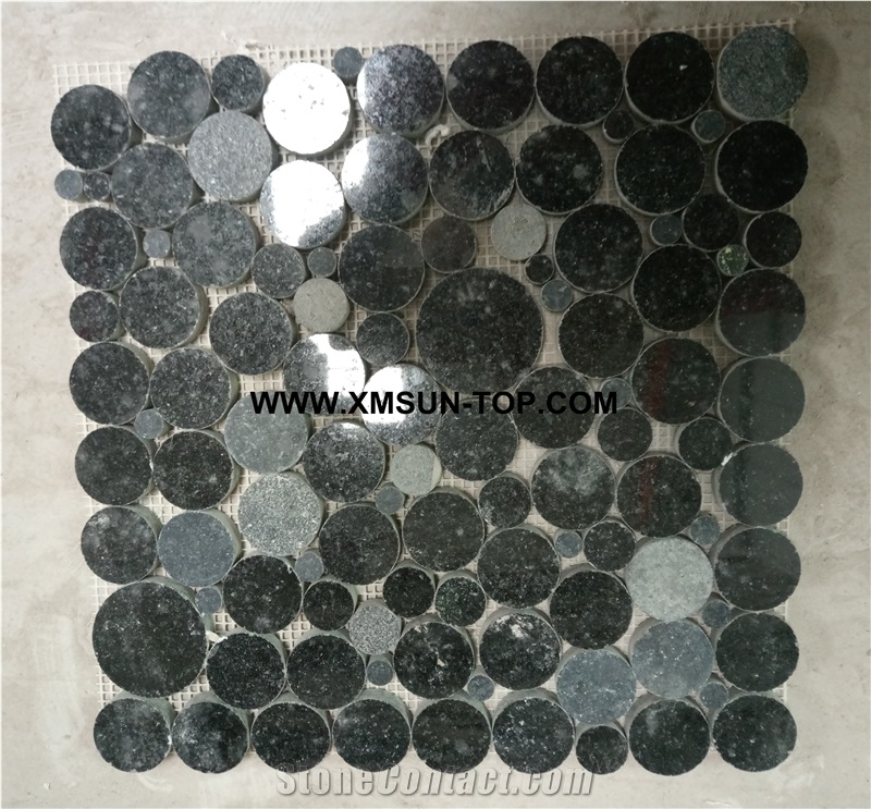 Polished Black Stone Round Mosaic/Dark Black Stone Decorative Mosaic/Wall Mosaic/Floor Mosaic/Interior Decoration/Customized Mosaic Tile/Mosaic Tile for Bathroom&Kitchen&Hotel Decoration