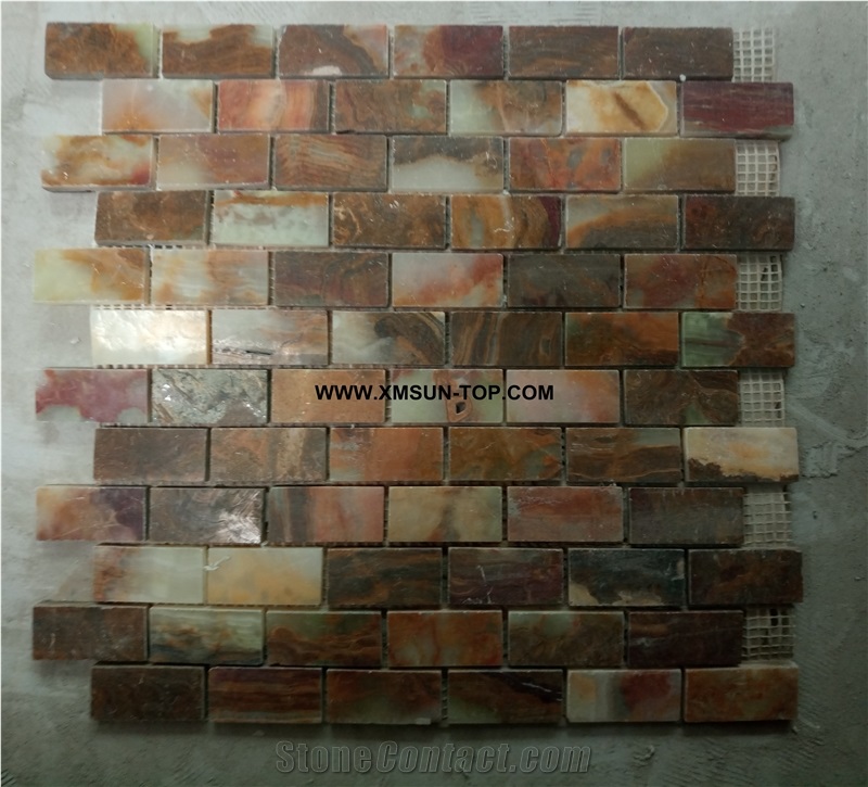 Polished Brown and Green Linear Strips Stone Mosaic/Stone Decorative Mosaic/Wall Mosaic/Floor Mosaic/Interior Decoration/Customized Mosaic Tile/Mosaic Tile for Bathroom&Kitchen&Hotel Decoration
